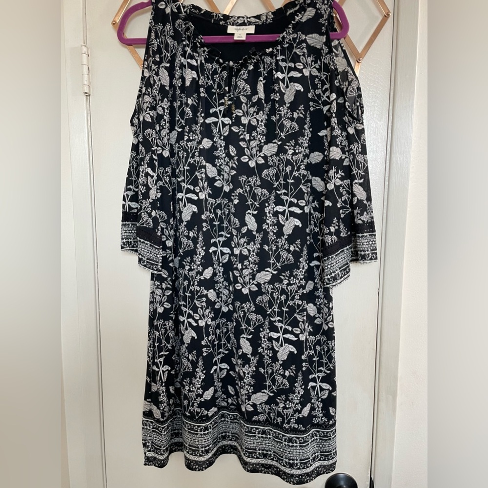 Style & Co Cold Shoulder Dress Western Trail Women's Nocturnal Black Sz M